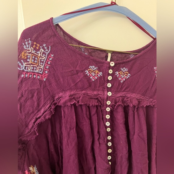 Like New Free People Retired Limited Release Burgundy/Purple Embroidered Top! - Picture 4 of 9